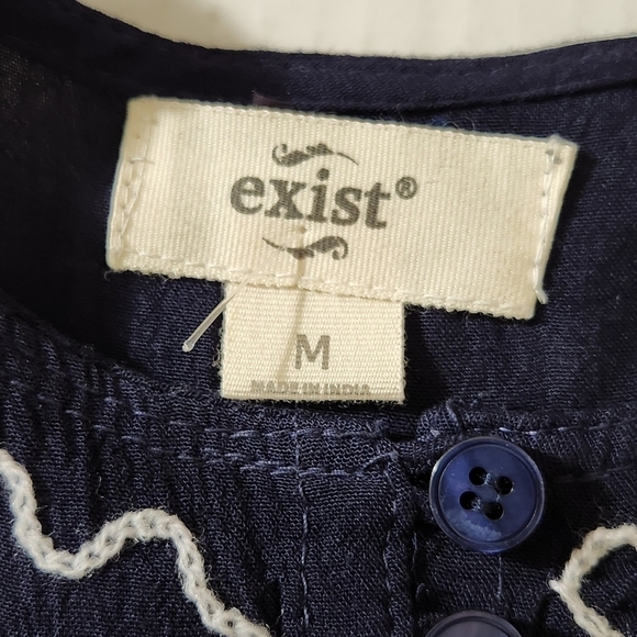 Exist Dress Tunic Blue Floral Embroidered Pullover Baby Doll Women Size M Boho - Picture 15 of 16